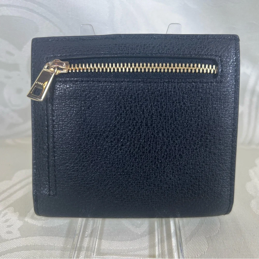 1017: Furla Black Pebbled Leather Compact Bifold Wallet